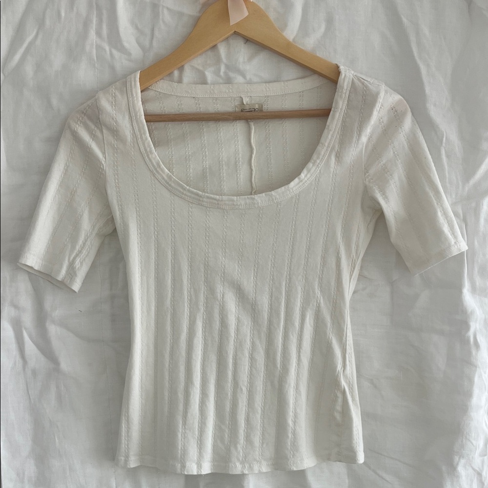 Pilcro Cream Short Sleeve Top